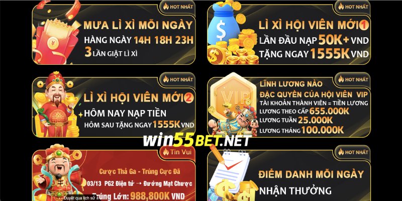 Cơn mưa khuyến mãi tại Win55